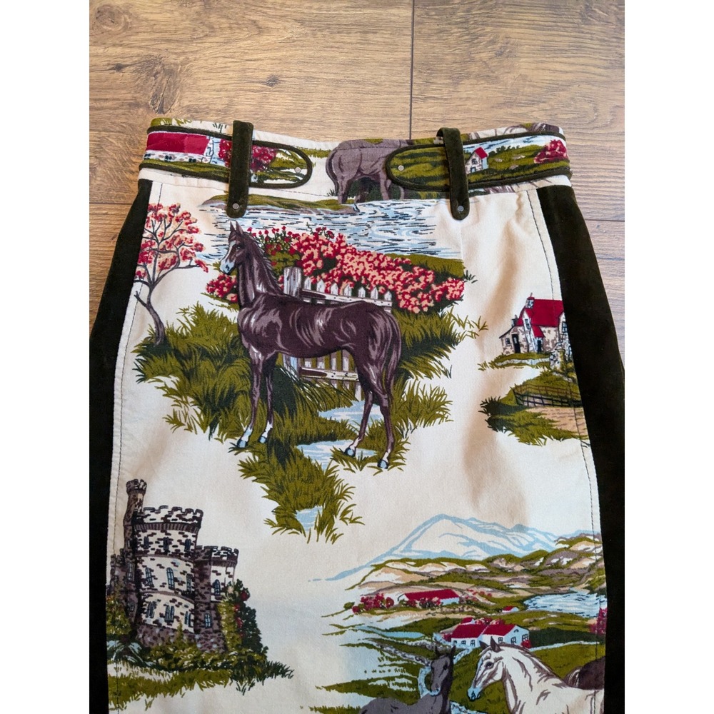 Cartonnier Skirt, Equestrian Print Pencil Skirt, Cottagecore, Size 2, Women - Picture 2 of 12